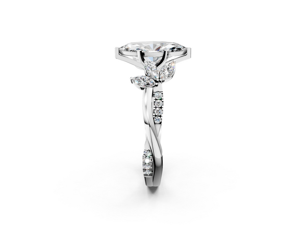 White gold Marquise Diamond Floral Vine Solitaire Engagement Ring