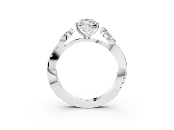 White gold Marquise Diamond Floral Vine Solitaire Engagement Ring