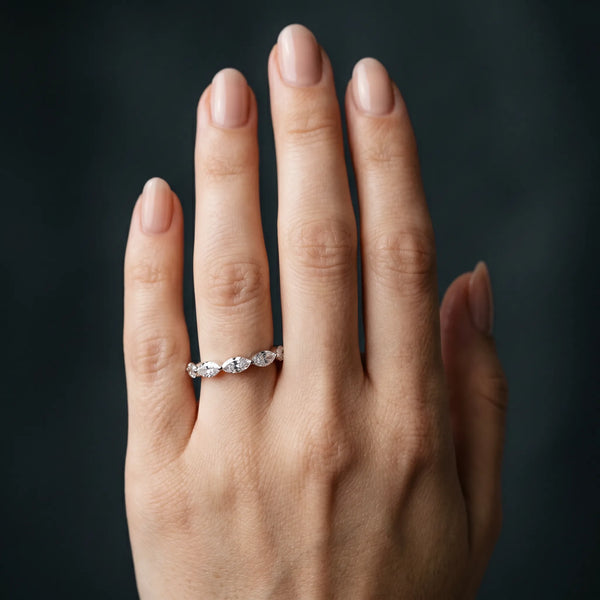 White gold Marquise Diamond Half Eternity Band with Prong Setting