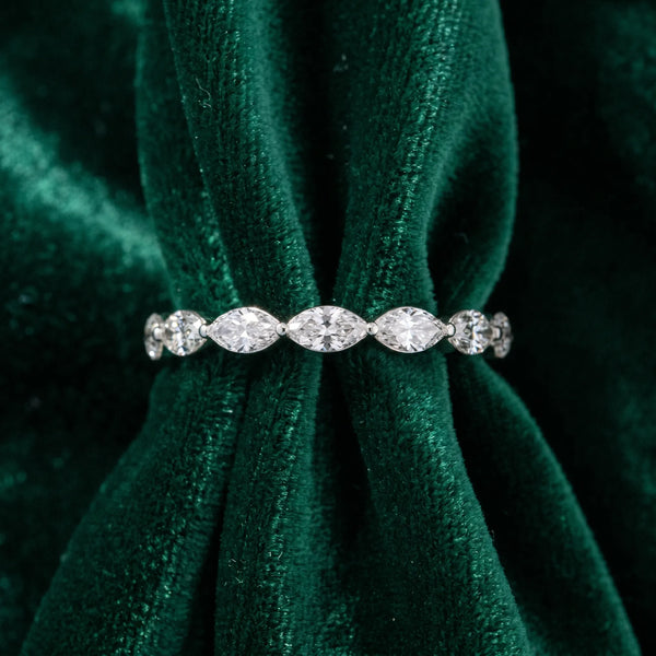 White gold Marquise Diamond Half Eternity Band with Prong Setting