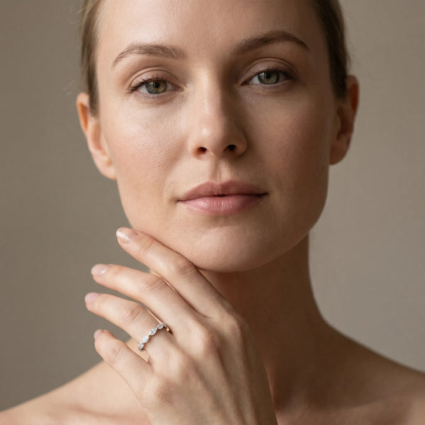 Platinum Marquise Diamond Half Eternity Band with Prong Setting