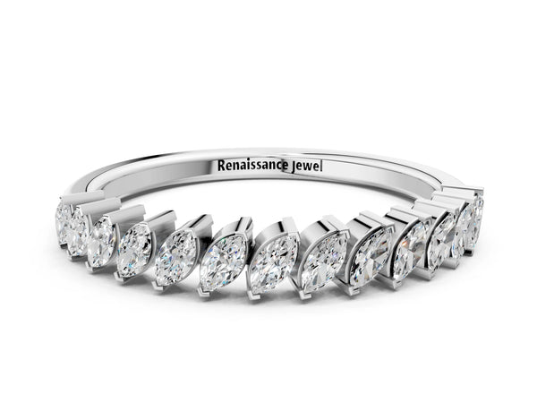 Platinum Marquise Diamond Half-Eternity Band with Shared Prong Setting