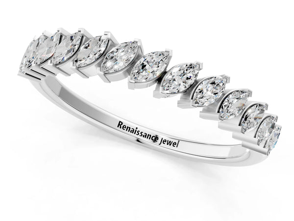Platinum Marquise Diamond Half-Eternity Band with Shared Prong Setting