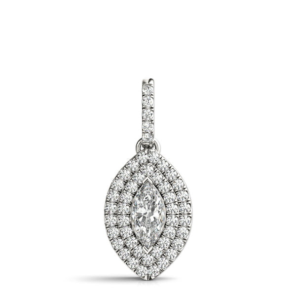 Silver Marquise Diamond Halo Pendant with Pavé Setting