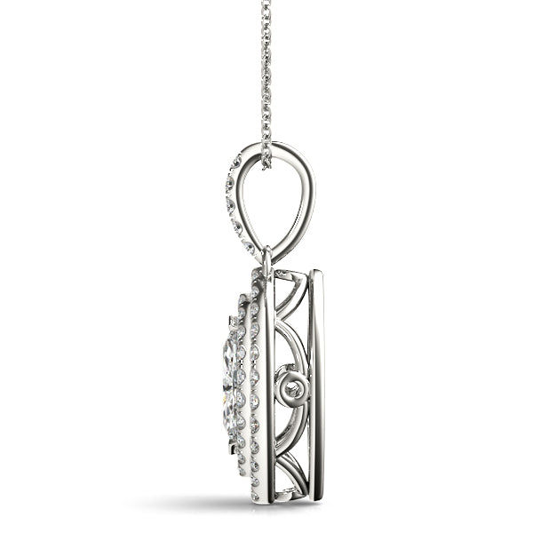 Silver Marquise Diamond Halo Pendant with Pavé Setting
