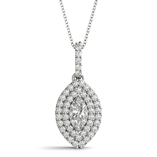 Silver Marquise Diamond Halo Pendant with Pavé Setting