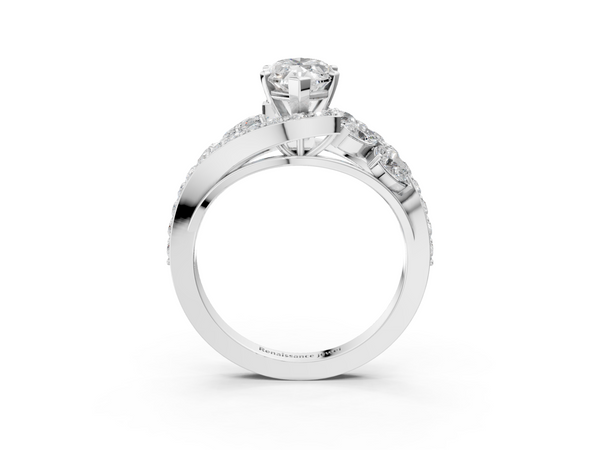 White gold Marquise Diamond Halo Ring with Marquise and Pavé Band in Prong Setting
