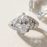 White gold Marquise Diamond Halo Ring with Marquise and Pavé Band in Prong Setting_16