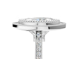 White gold Marquise Diamond Halo Ring with Milgrain Frame and Pavé Band 5
