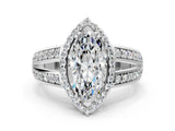 White gold Marquise Diamond Halo Ring with Split Shank Pavé Band and Four-Prong Setting_6