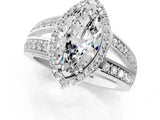 White gold Marquise Diamond Halo Ring with Split Shank Pavé Band and Four-Prong Setting_7