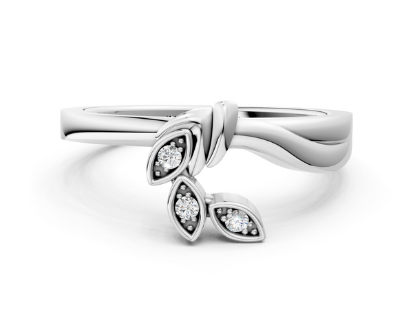 Platinum Three-Stone Round Diamond Leaf Bypass Ring with Bezel Setting