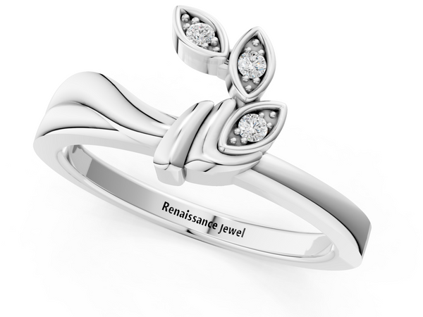 Platinum Three-Stone Round Diamond Leaf Bypass Ring with Bezel Setting