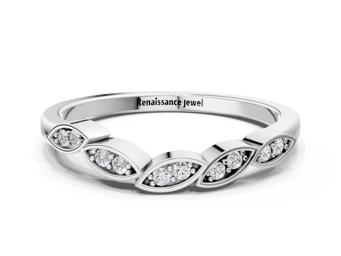 White gold Marquise Diamond Leaf Eternity Band with Bezel Setting_12