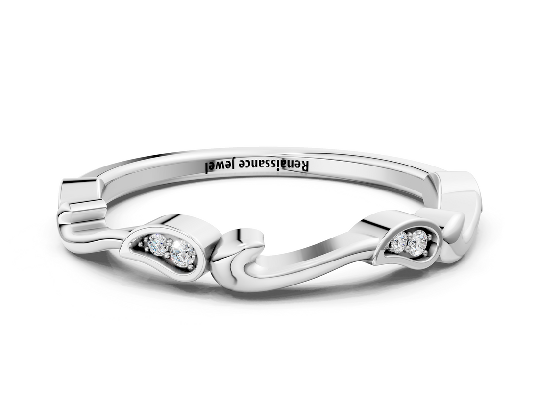 White gold Marquise Diamond Leaf Twist Eternity Band with Bezel Setting_29