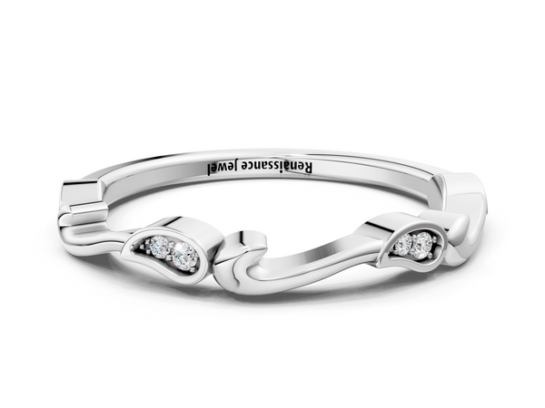 White gold Marquise Diamond Leaf Twist Eternity Band with Bezel Setting