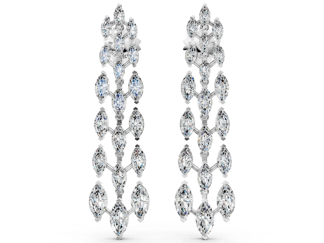 White gold Marquise Diamond Linear Drop Earrings