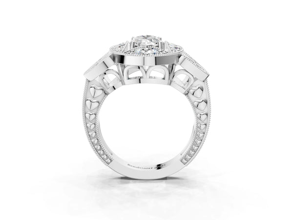 White gold Marquise Diamond Milgrain Marquise Filigree Engagement Ring with Prong Setting