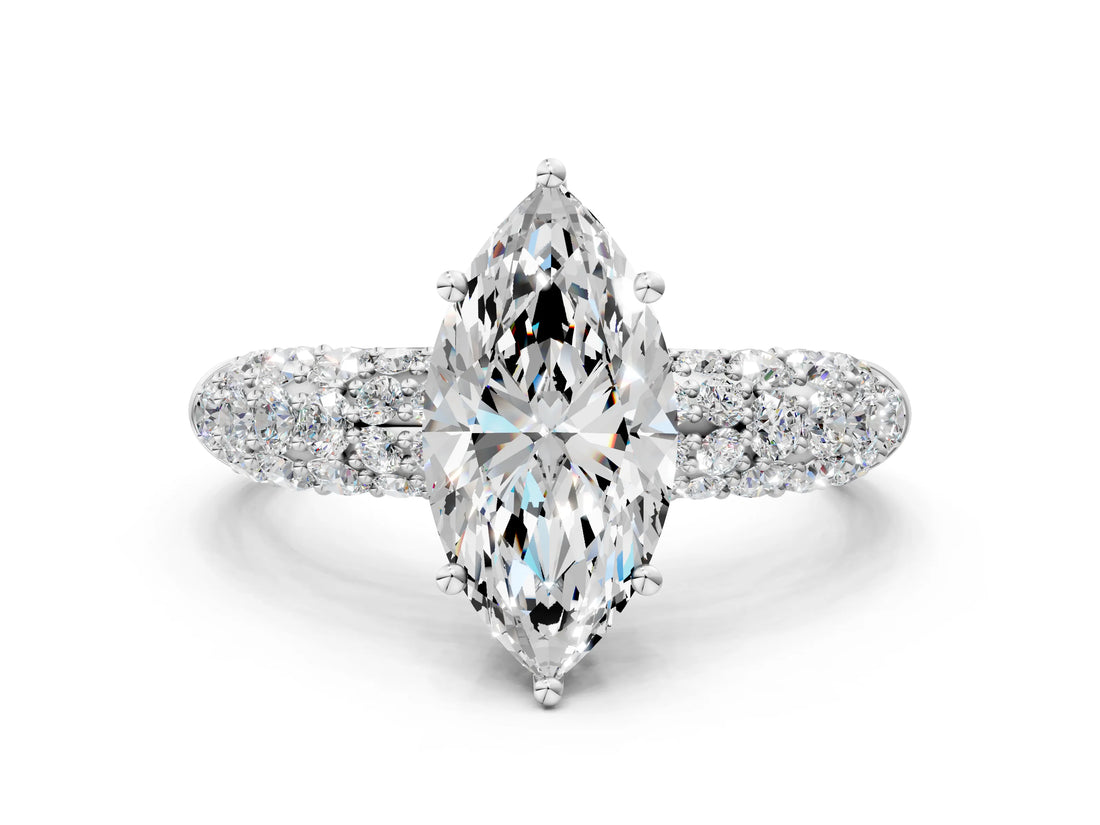 White gold Marquise Diamond Pavé Band Solitaire Ring with Four-Prong Setting_49
