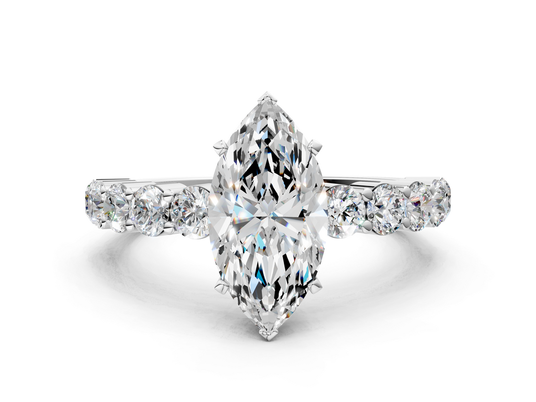 White gold Marquise Diamond Pavé Band Solitaire with Four-Prong Setting_38