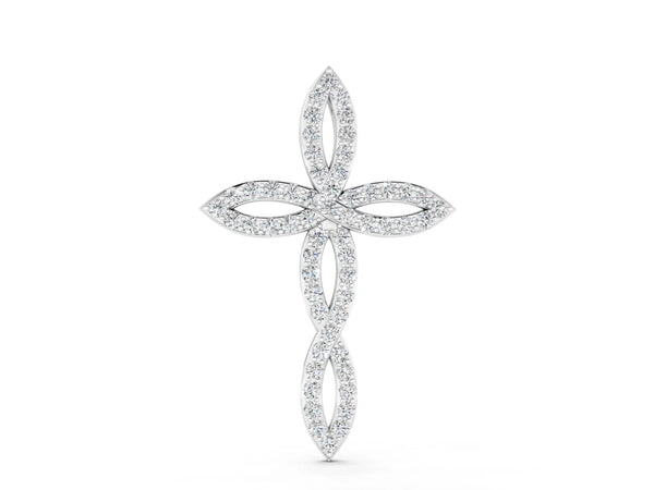 Silver Marquise Diamond Pavé Cross Pendant