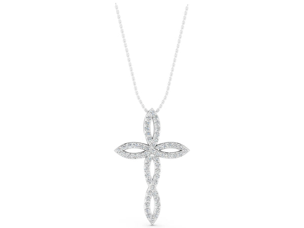 Silver Marquise Diamond Pavé Cross Pendant