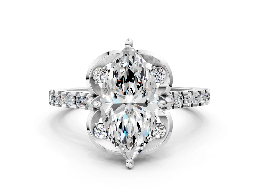White gold Marquise Diamond Pave Band with Floral Prong Setting_52