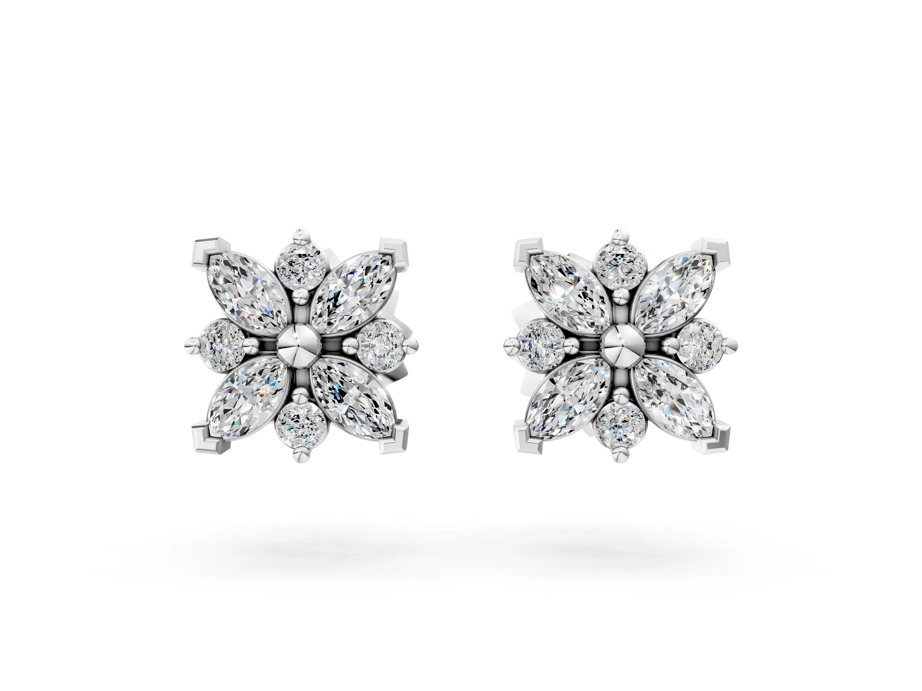 White gold Marquise Diamond Petal Stud Earrings with Diamond Accents_8