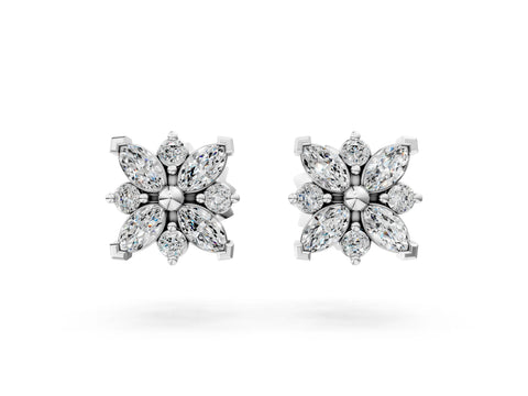 White gold Marquise Diamond Petal Stud Earrings with Diamond Accents_8