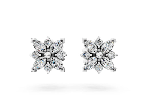 White gold Marquise Diamond Petal Stud Earrings with Diamond Accents