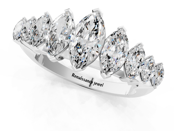 Platinum Marquise Diamond Prong Set Curved Band