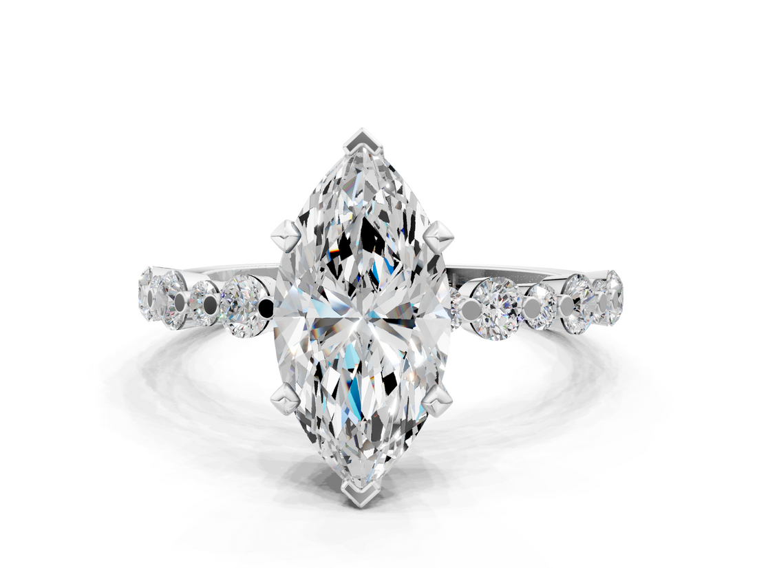 White gold Marquise Diamond Prong Set Engagement Ring with Pave Band_275