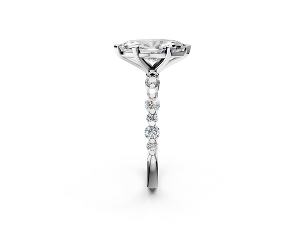 14K White Gold 2.01 Carat E VVS2 Marquise Diamond Prong Set Engagement Ring with Pavé Band