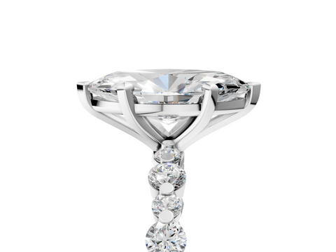 14K White Gold 2.01 Carat E VVS2 Marquise Diamond Prong Set Engagement Ring with Pavé Band