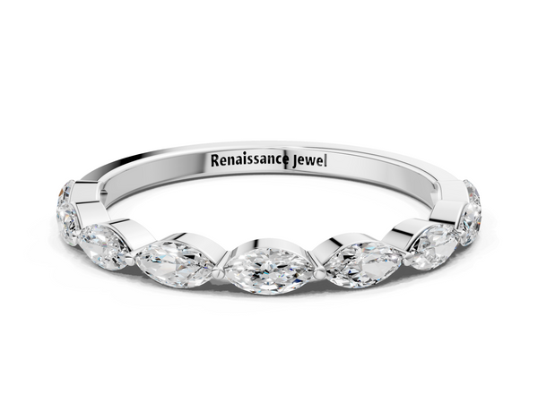 White gold Marquise Diamond Half Eternity Band with Prong Setting