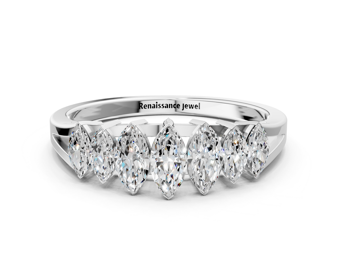 White gold Marquise Diamond Prong-Set Half-Eternity Band_2