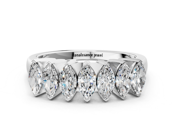 Platinum Marquise Diamond Prong Set White Gold Curved Band