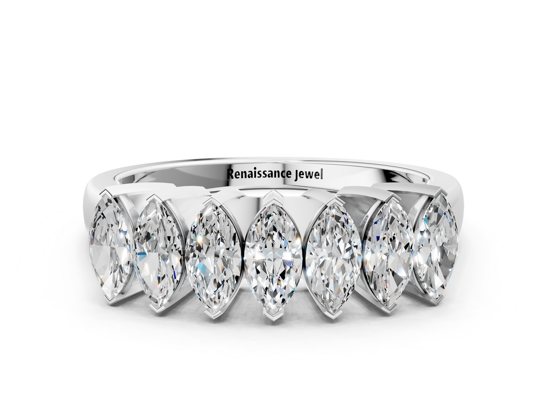White gold Marquise Diamond Prong Set White Gold Curved Band_29