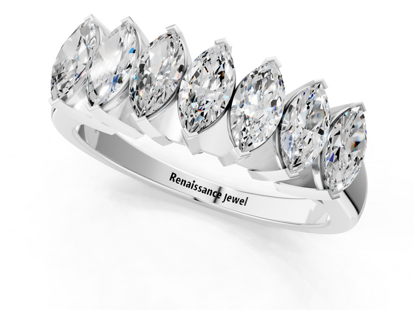 Platinum Marquise Diamond Prong Set White Gold Curved Band
