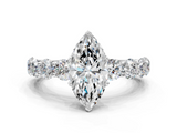 White gold Marquise Diamond Prong Setting with Side Stones on a Pave Band_174