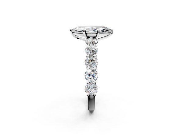 White gold Marquise Cut Diamond Prong Setting with Side Stones on a Pave Band