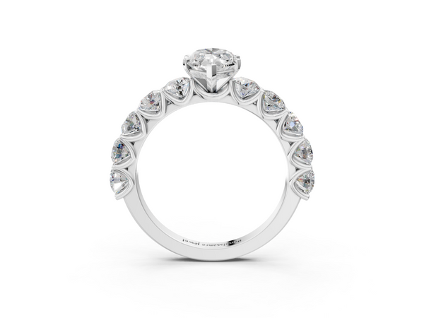 White gold Marquise Cut Diamond Prong Setting with Side Stones on a Pave Band