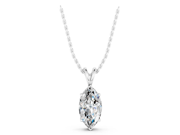 Silver Marquise Diamond Solitaire Pendant with Prong Setting