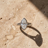 White gold Marquise Diamond Solitaire Ring with Bezel Setting and Classic Band_6
