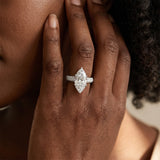 White gold Marquise Diamond Solitaire Ring with Prong Setting and Pavé Band_15