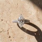 White gold Marquise Diamond Solitaire Ring with Prong Setting and Pavé Band_16