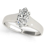 White gold Marquise Diamond Solitaire Ring with Tapered Band and Prong Setting