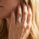 White gold Marquise Diamond Solitaire Ring with Tapered Band and Prong Setting_8