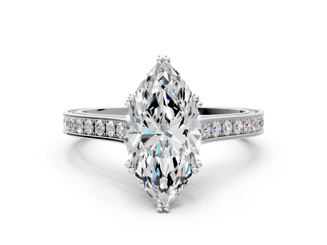 White gold Marquise Diamond Solitaire with Pave Band and Six-Prong Setting_55