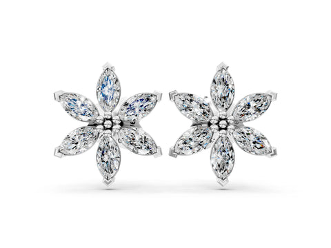 White gold Marquise Diamond Sunflower Stud Earrings_12